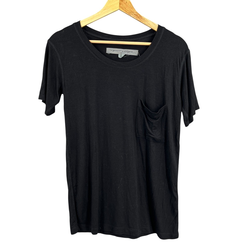 Raquel Allegra Black Short Sleeve Crew Neck Pocket T Shirt Oversized Size 0 / XS